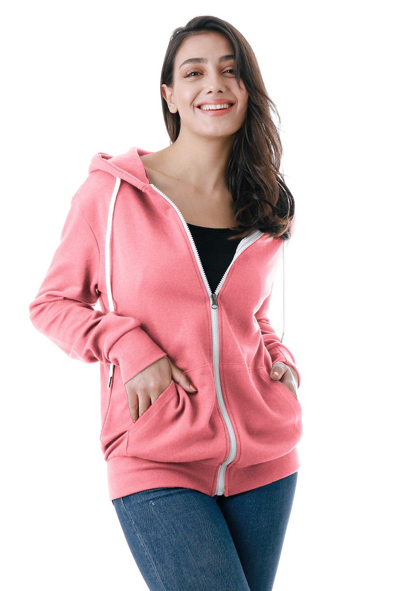 GIVON Women's Lightweight Zip Up Hoodie â€“ Long Sleeve Thin Casual Hooded Jacket, Plus DCF200-PINK-M - Image 4